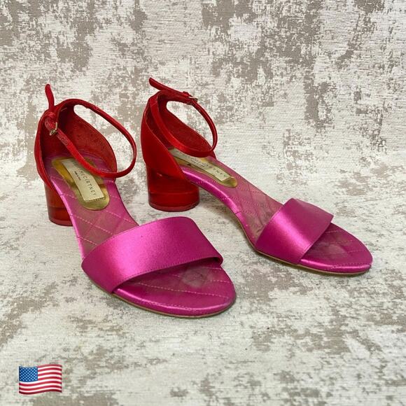 Stella McCartney Satin Lucite Heel Sandals in Pink/Red - Picture 1 of 8